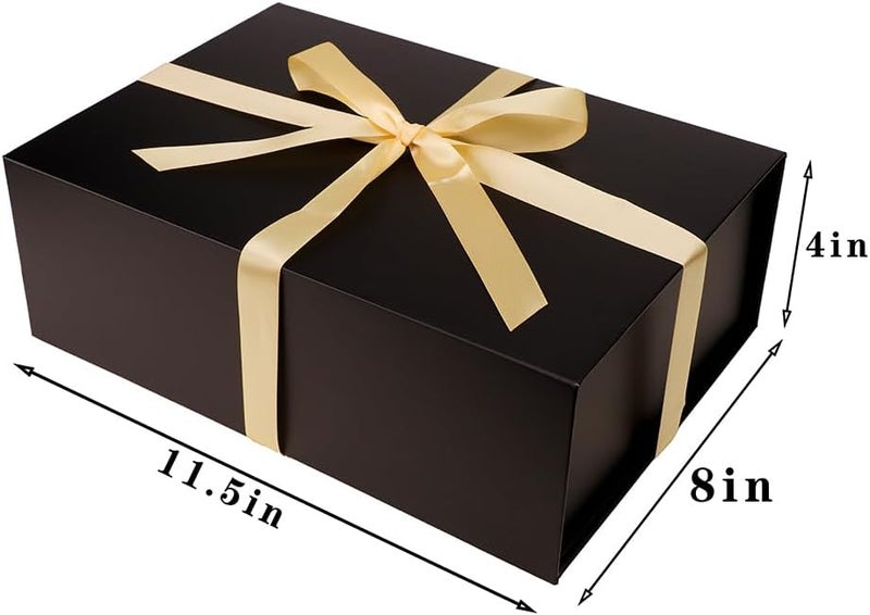 UoeRing 1 Pcs Black Gift Box,11.5x8x4 Magnetic Gift Box for Presents with Lids Rectangle Collapsible for Bridesmaid Proposal Box,Wedding,Christmas,Birthday Gift Packging with Ribbon Card Envelope - Image 4